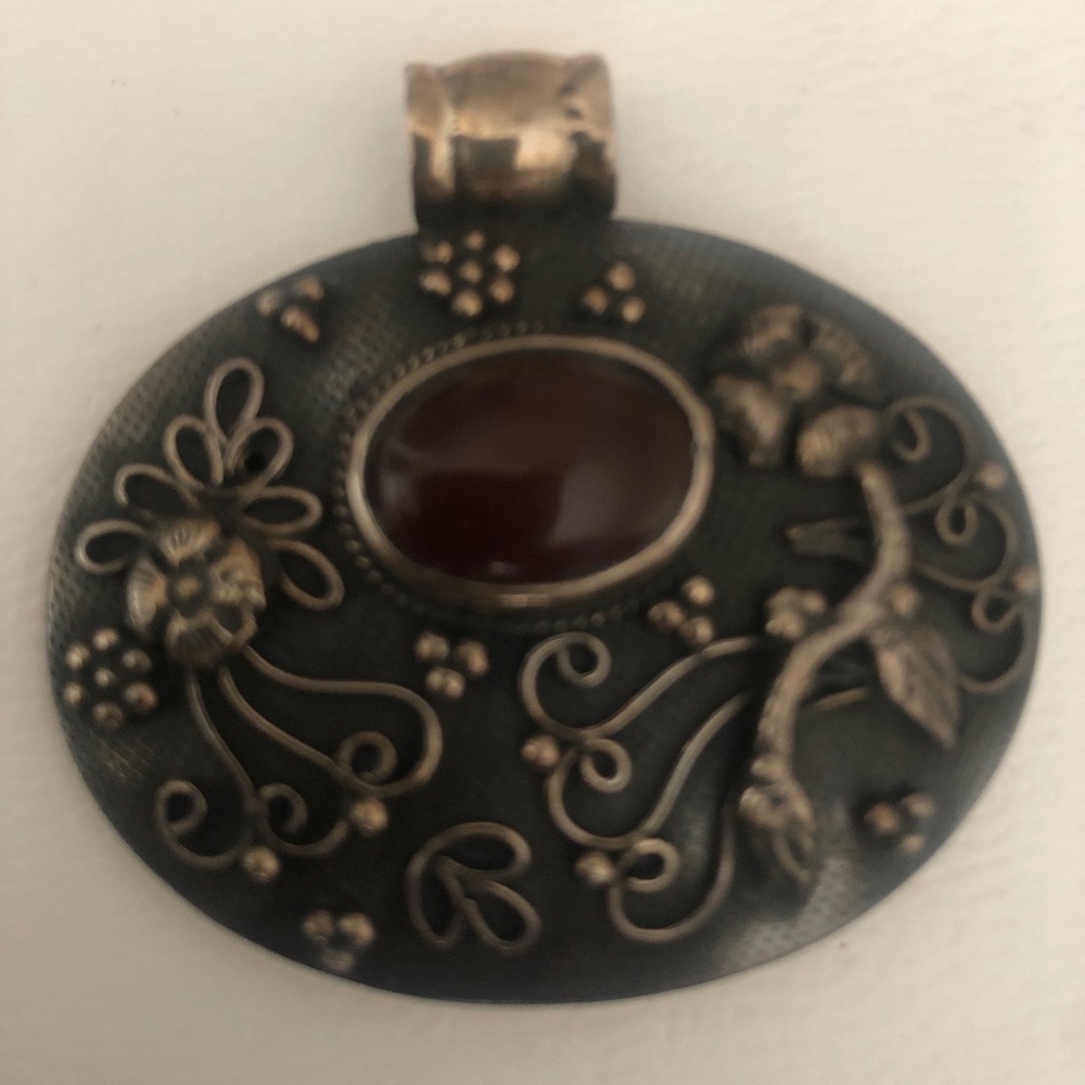 Italian Silver Pendant with Red Agate Stone